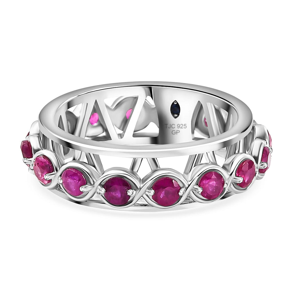 African Ruby Band Ring in Rhodium Overlay Sterling Silver 1.64 Ct