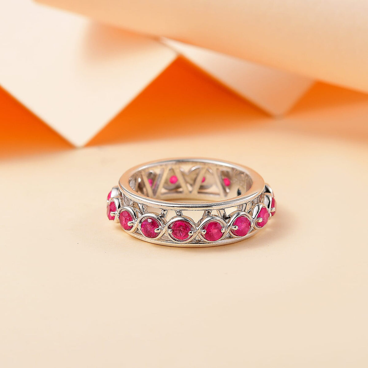 GP African Ruby Band Ring in Rhodium Overlay Sterling Silver 7855050 2