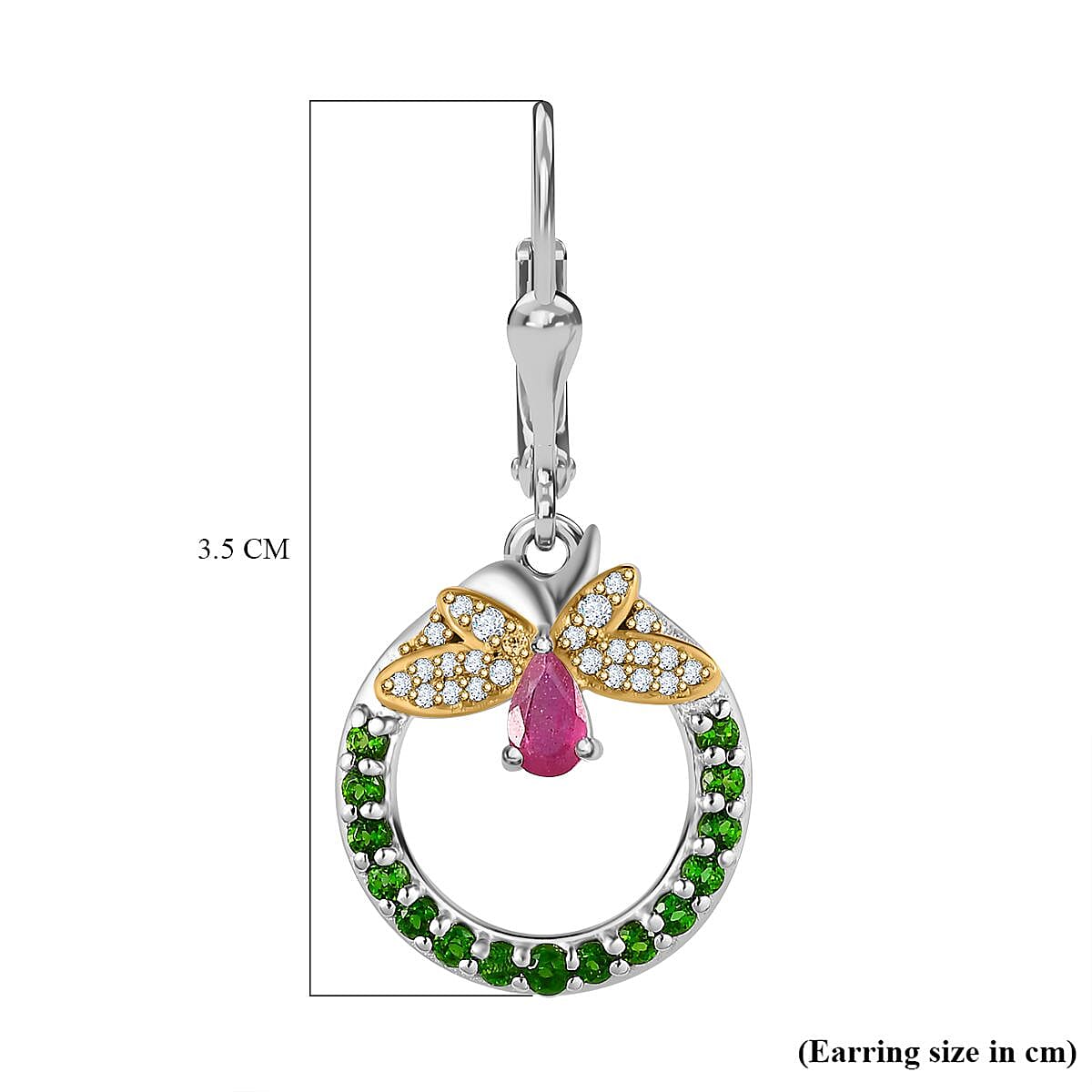 GP Italian Garden Collection African Ruby , Blue Sapphire , Natural Chrome Diopside , White Zircon Fancy Drop Earring Sterling Silver with an 18K Vermeil Yellow Gold and Platinum Overlay 2.79 ct, Silver Wt. 5.5 Gms 1.848 Ct. 7678964 6