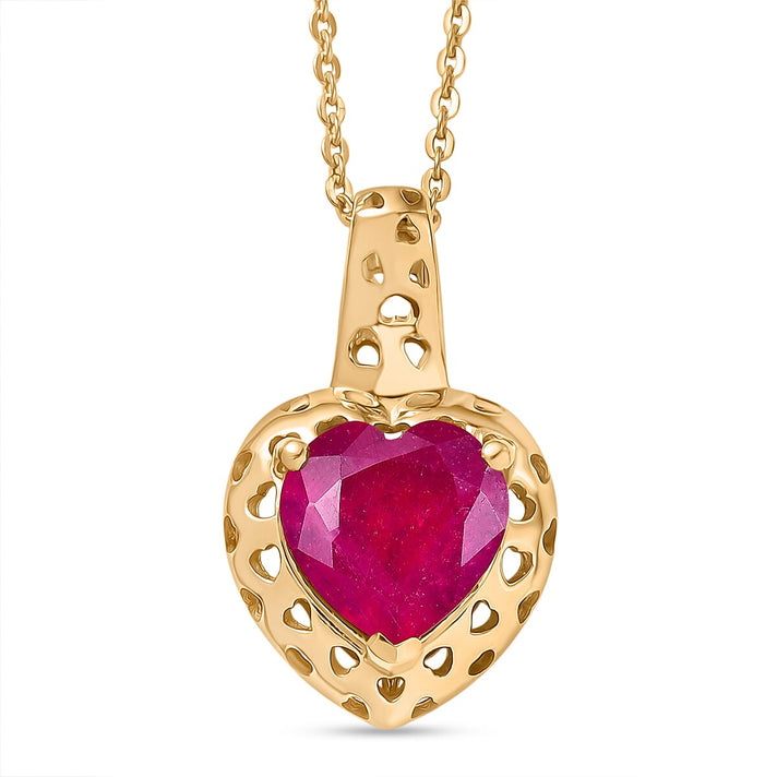 GP Family Legacy Italy - African Ruby &amp; Kanchanaburi Blue Sapphire Heart Pendant with Chain (Size 20) in 18K Vermeil Yellow Gold Plated Sterling Silver 2.40 Ct. 4449776 1