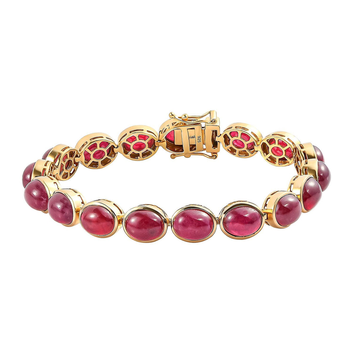 African Ruby Bracelet (Size - 7) in 18K Vermeil Yellow Gold Overlay Sterling Silver 58.33 Ct, Silver Wt. 14.59 Gms 7028238 0
