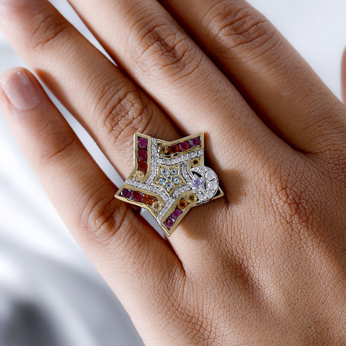 GP Celestial Dream Collection - African Ruby and Multi Gemstone Ring in Platinum Overlay and 18K Yellow Gold Vermeil Plated Sterling Silver 3.38 Ct, Silver Wt. 5.13 Gms. 7489152 4