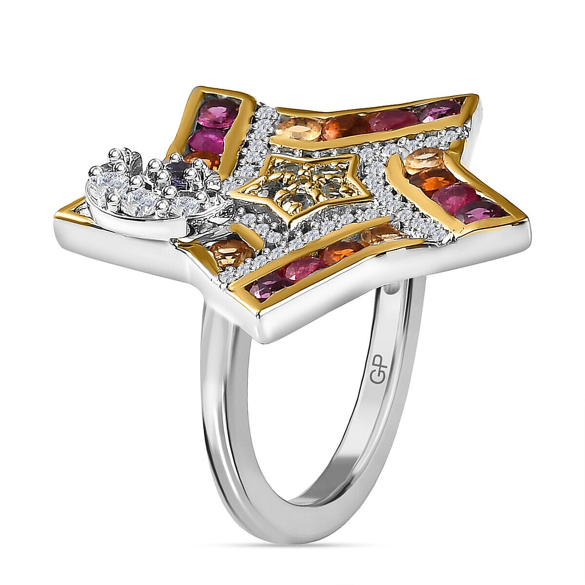 GP Celestial Dream Collection - African Ruby and Multi Gemstone Ring in Platinum Overlay and 18K Yellow Gold Vermeil Plated Sterling Silver 3.38 Ct, Silver Wt. 5.13 Gms. 7489152 6
