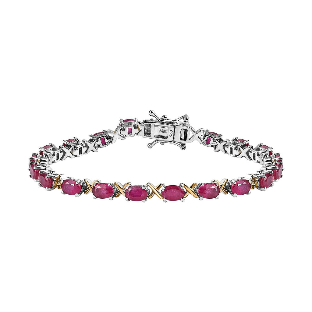 African Ruby Tennis Bracelet (Size - 7.5) in Platinum and Gold Overlay Sterling Silver 14.28 Ct.