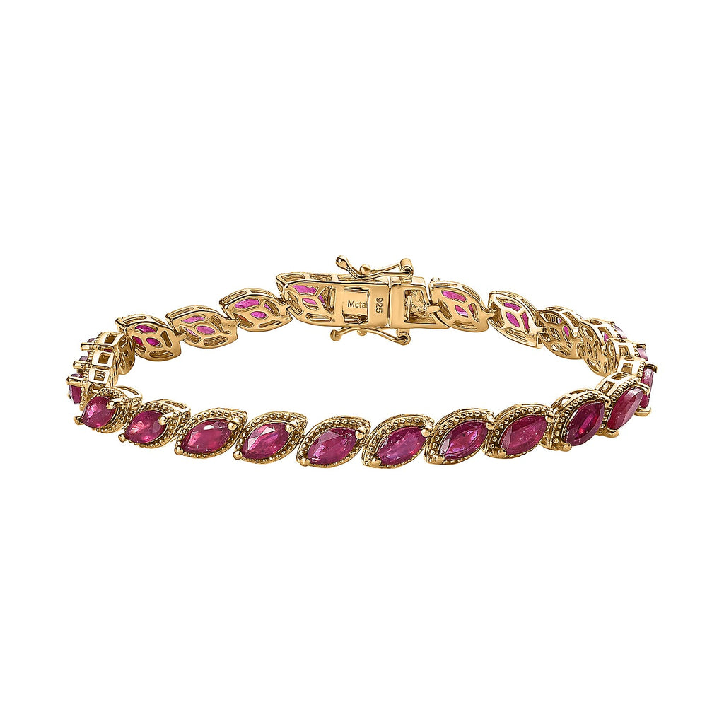 African Ruby Link Tennis Bracelet (Size - 8) in 18K Yellow Gold Vermeil Plated Sterling Silver 14.14 Ct, Silver Wt. 12.35 Gms