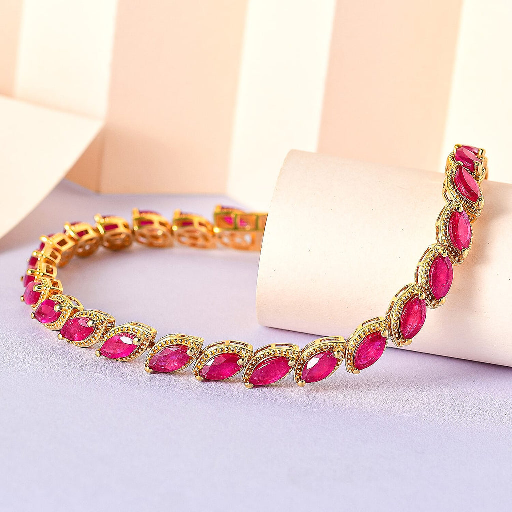 African Ruby Link Tennis Bracelet (Size - 8) in 18K Yellow Gold Vermeil Plated Sterling Silver 14.14 Ct, Silver Wt. 12.35 Gms