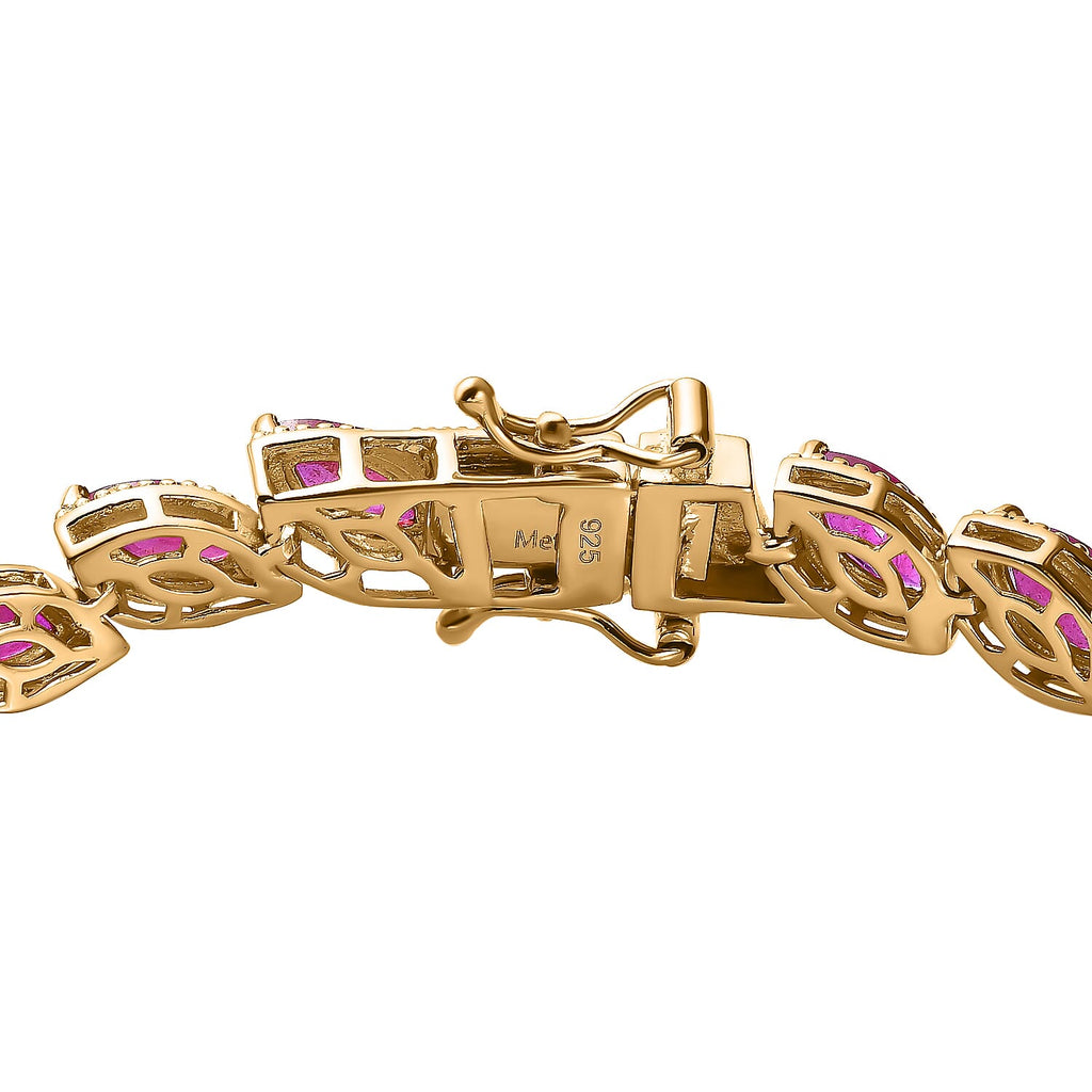 African Ruby Link Tennis Bracelet (Size - 8) in 18K Yellow Gold Vermeil Plated Sterling Silver 14.14 Ct, Silver Wt. 12.35 Gms