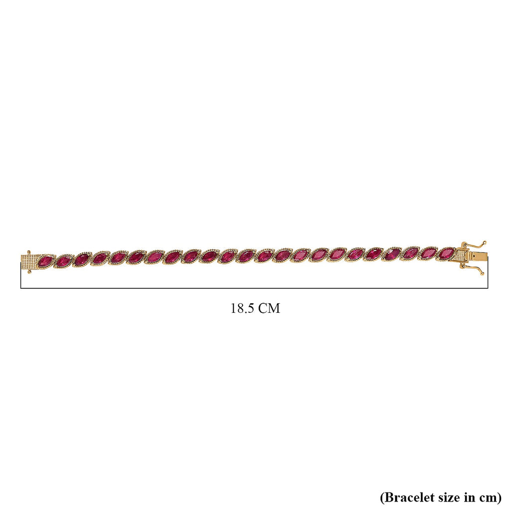 African Ruby Link Tennis Bracelet (Size - 8) in 18K Yellow Gold Vermeil Plated Sterling Silver 14.14 Ct, Silver Wt. 12.35 Gms