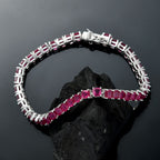 African Ruby Tennis Bracelet (Size - 8) with GB Lock Box in Rhodium Overlay Sterling Silver 22.85 Ct, Silver Wt. 12.42 Gms.