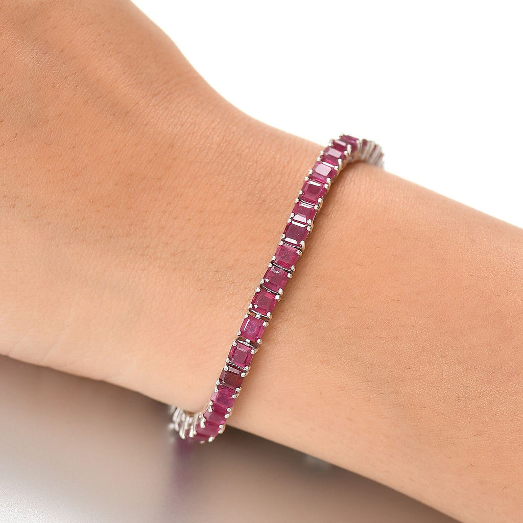 African Ruby Tennis Bracelet (Size - 8) with GB Lock Box in Rhodium Overlay Sterling Silver 22.85 Ct, Silver Wt. 12.42 Gms.