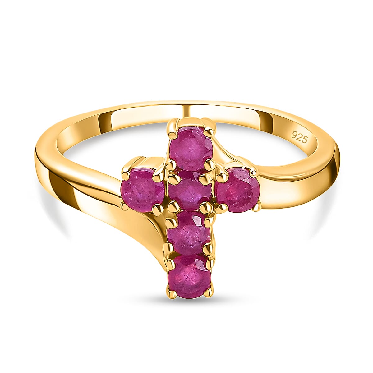 African Ruby Cross Ring in Gold Plated Sterling Silver 3718589 0