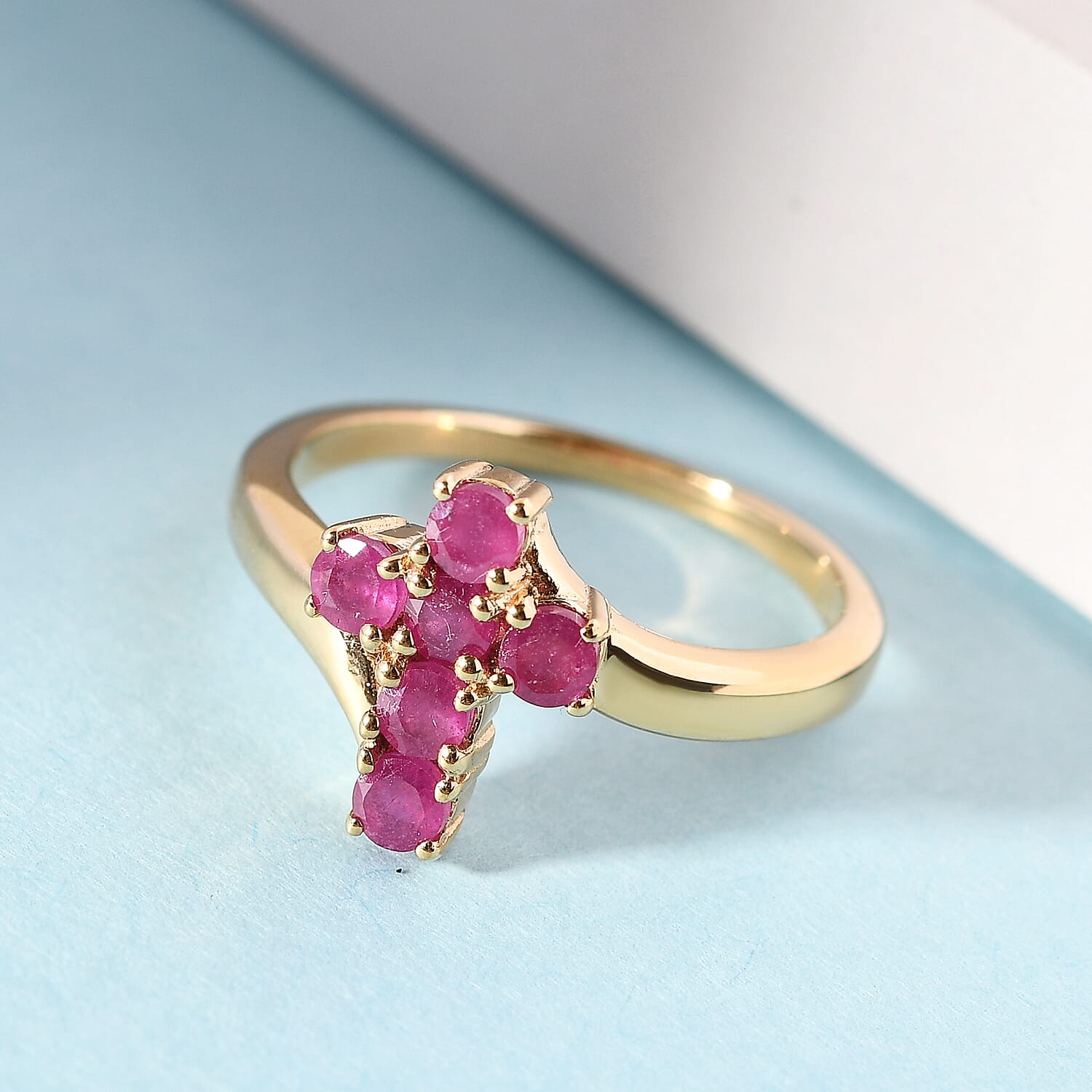 African Ruby Cross Ring in Gold Plated Sterling Silver 3718589 2