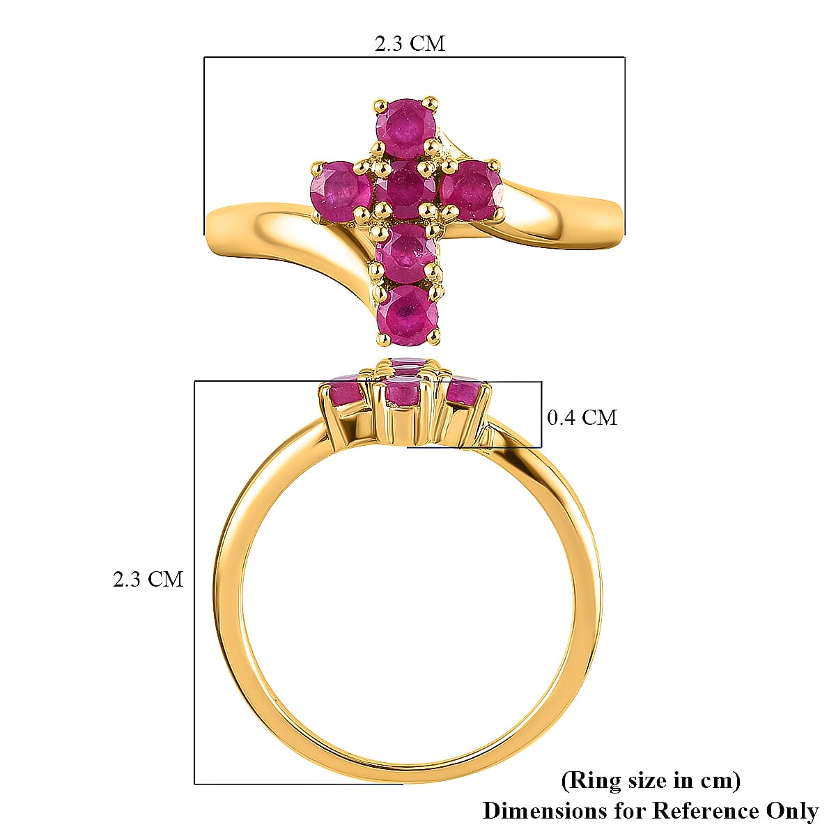 African Ruby Cross Ring in Gold Plated Sterling Silver 3718589 6
