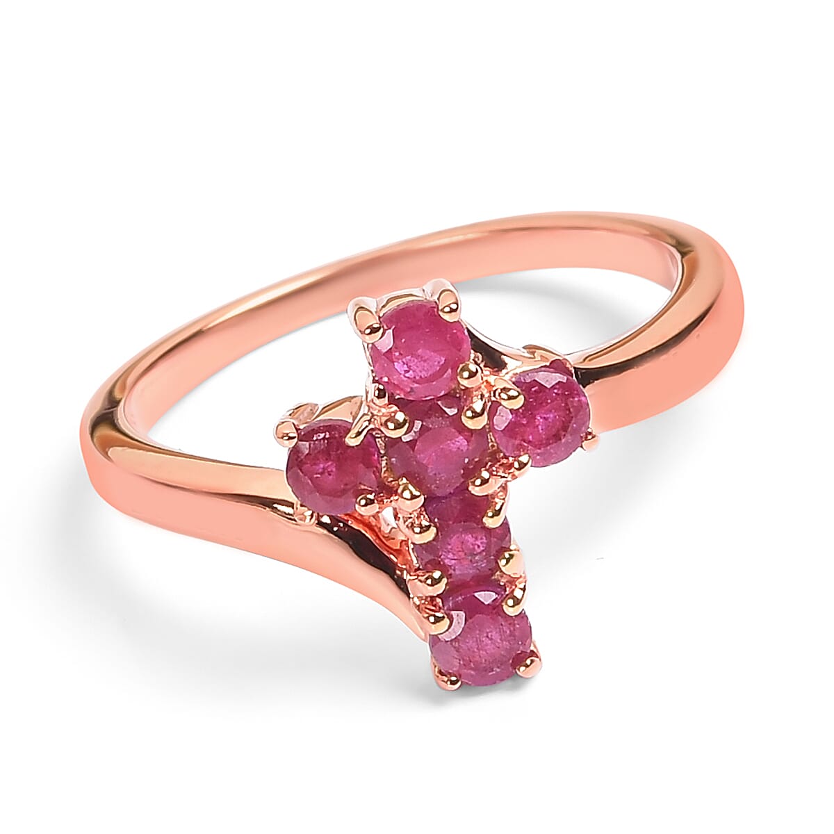 African Ruby Cross Ring in Gold Plated Sterling Silver 3718589 7
