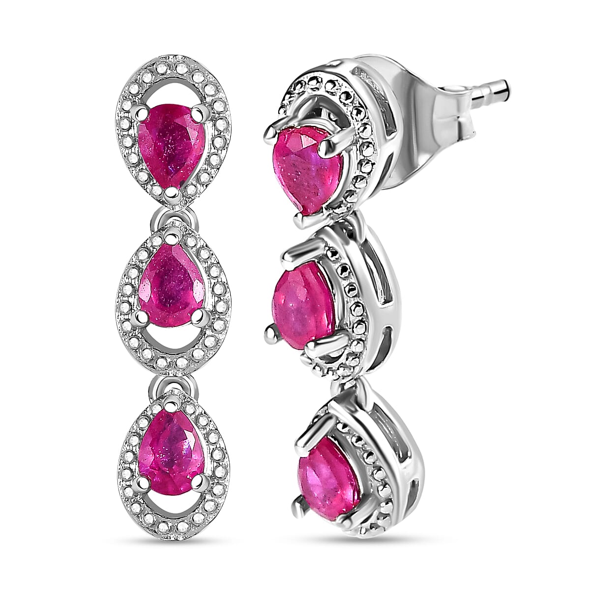 Niassa Ruby Dangle Earrings in Platinum Overlay Sterling Silver 1.41 Ct. 7544804 0