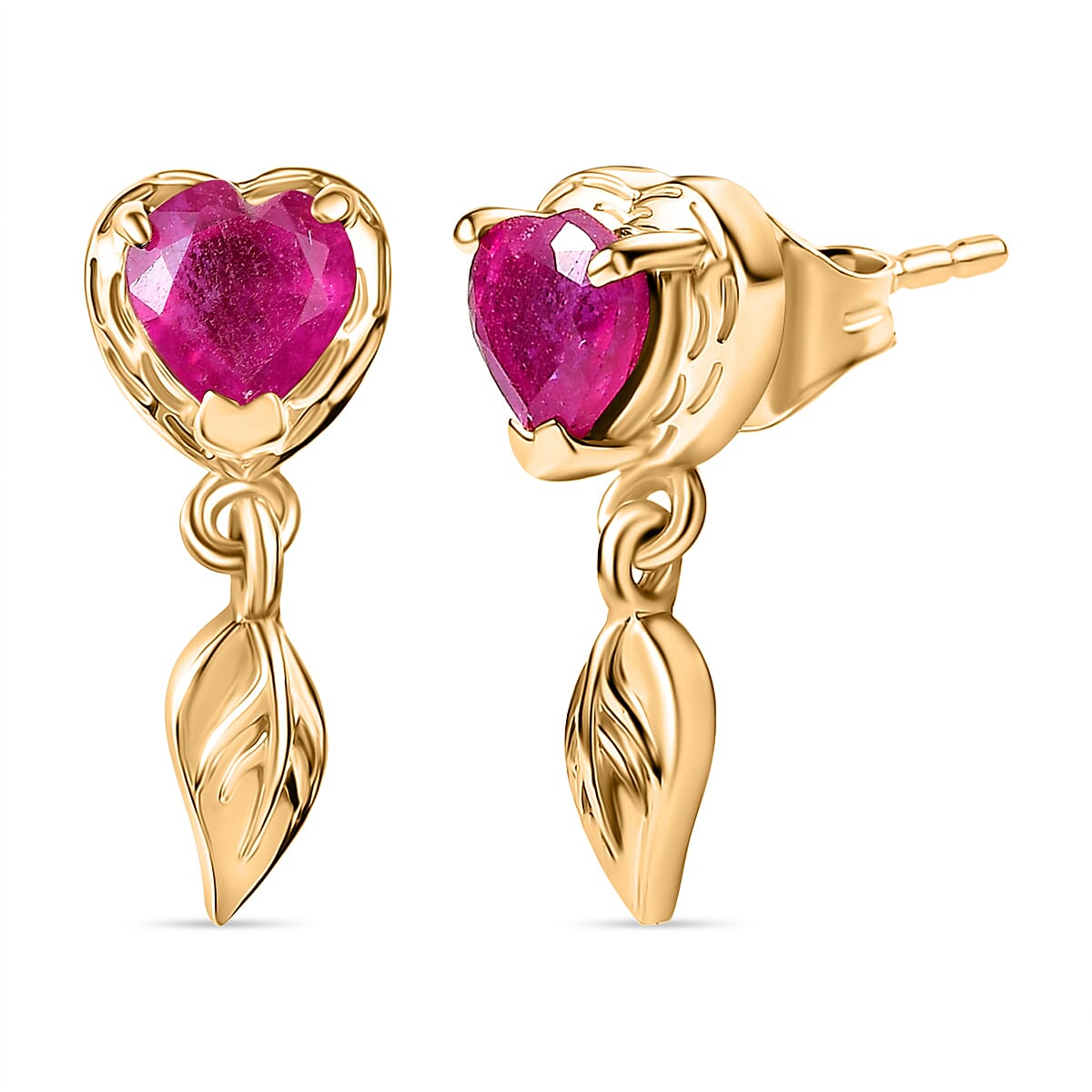 African Ruby Dangling Earring with Push Back in 18K Vermeil Yellow Gold Plated Sterling Silver 1.60 Ct. 8047709 0