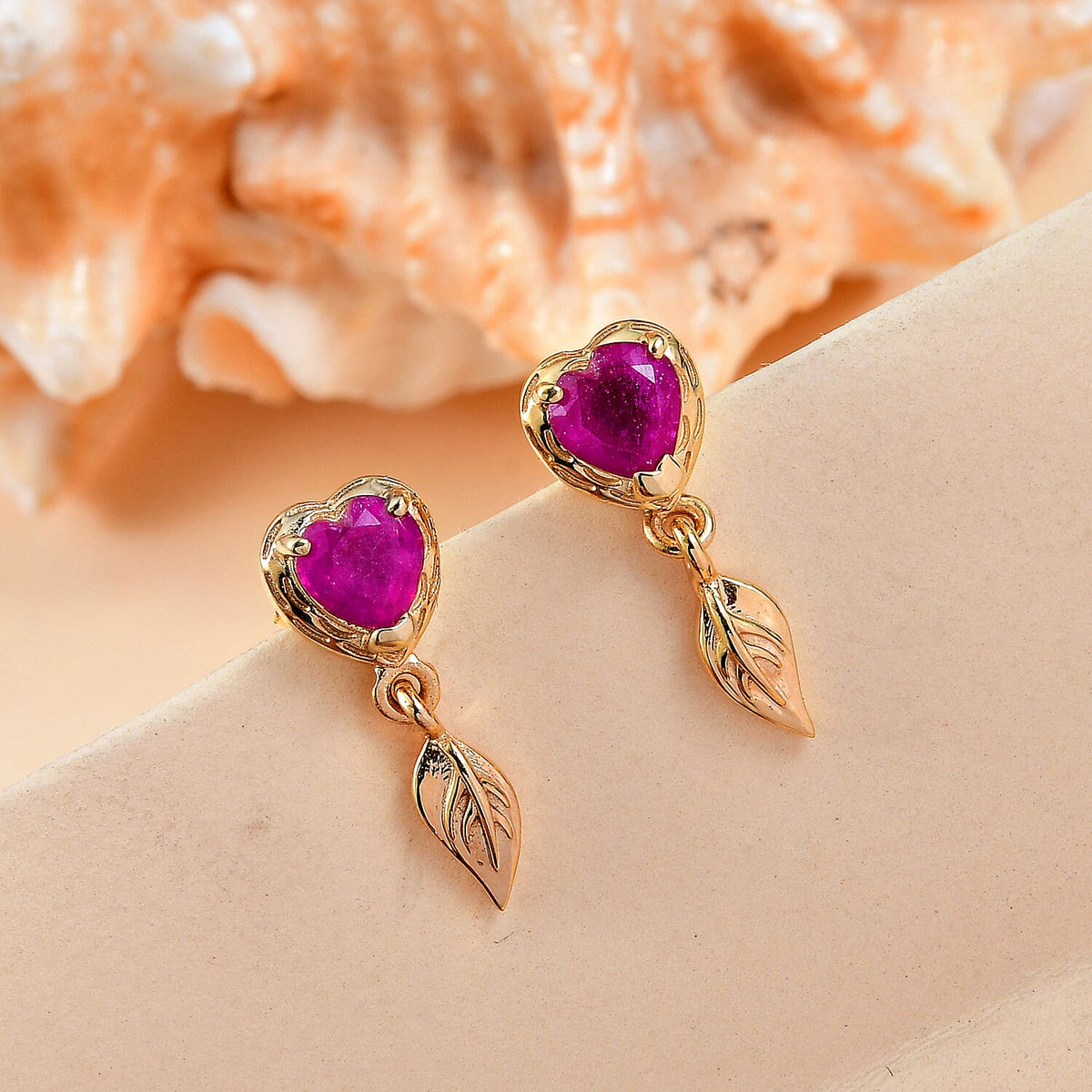 African Ruby Dangling Earring with Push Back in 18K Vermeil Yellow Gold Plated Sterling Silver 1.60 Ct. 8047709 2