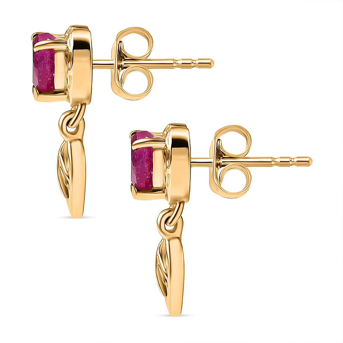 African Ruby Dangling Earring with Push Back in 18K Vermeil Yellow Gold Plated Sterling Silver 1.60 Ct. 8047709 4