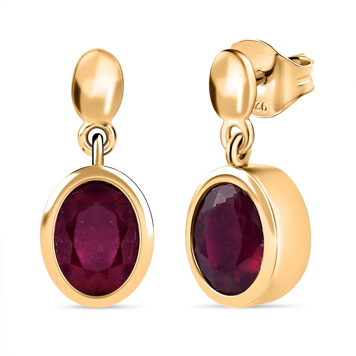African Ruby Dangling Earrings in 18K Vermeil Yellow Gold Plated Sterling Silver 3.40 Ct. 7018526 0