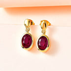 African Ruby Dangling Earrings in 18K Vermeil Yellow Gold Plated Sterling Silver 3.40 Ct.