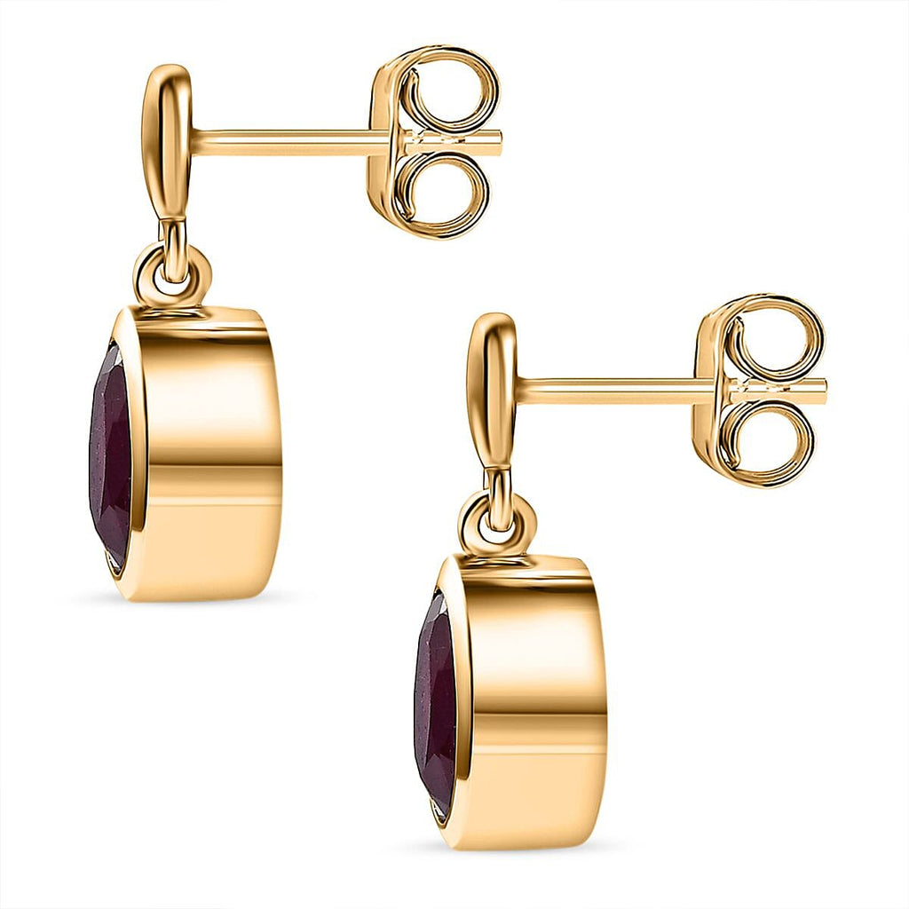 African Ruby Dangling Earrings in 18K Vermeil Yellow Gold Plated Sterling Silver 3.40 Ct.