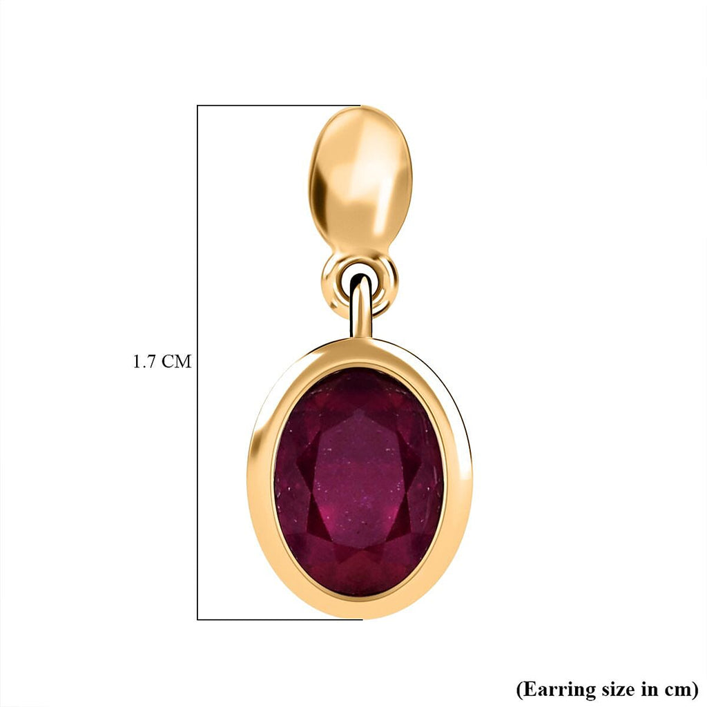 African Ruby Dangling Earrings in 18K Vermeil Yellow Gold Plated Sterling Silver 3.40 Ct.