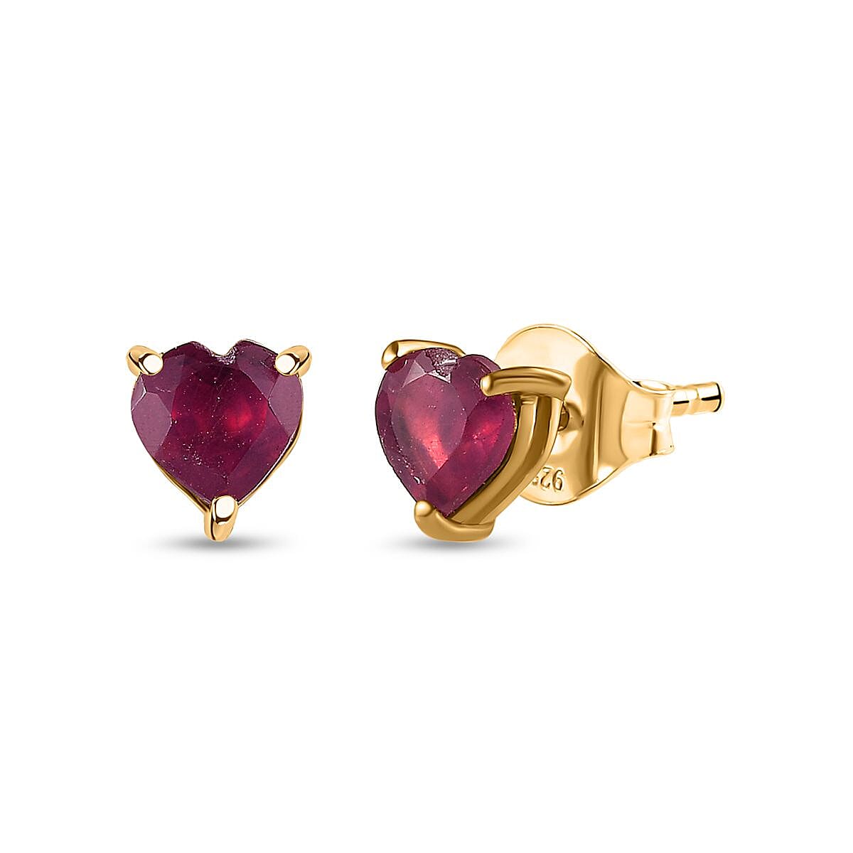 African Ruby Heart Stud Earrings in 18K Vermeil YG Plated Sterling Silver 1.28 Ct 7711736 0