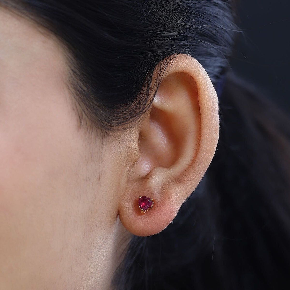 African Ruby Heart Stud Earrings in 18K Vermeil YG Plated Sterling Silver 1.28 Ct 7711736 2