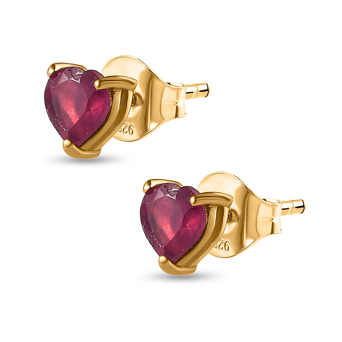 African Ruby Heart Stud Earrings in 18K Vermeil YG Plated Sterling Silver 1.28 Ct 7711736 3