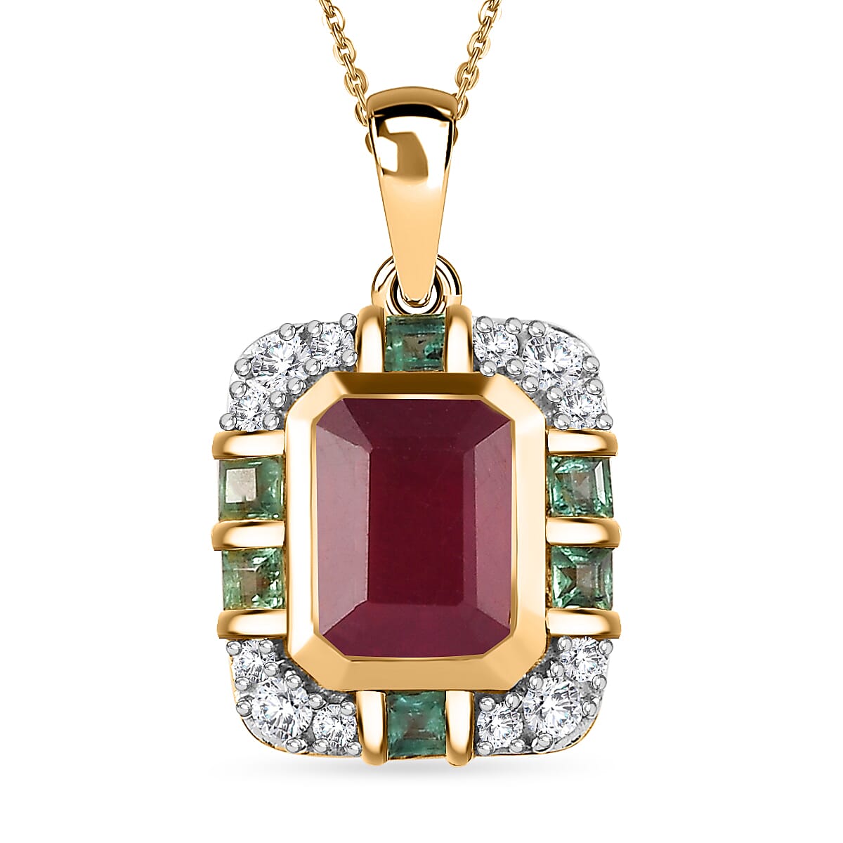 African Ruby, Emerald, Moissanite Pendant with Chain (Size 20) in Vermeil YG Sterling Silver 4.43 Ct. 4252824 0