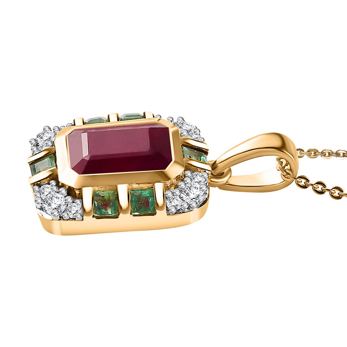 African Ruby, Emerald, Moissanite Pendant with Chain (Size 20) in Vermeil YG Sterling Silver 4.43 Ct. 4252824 4