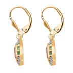 African Ruby, Emerald & Moissanite  Solitaire Lever Back Earring in Vermeil YG Sterling Silver