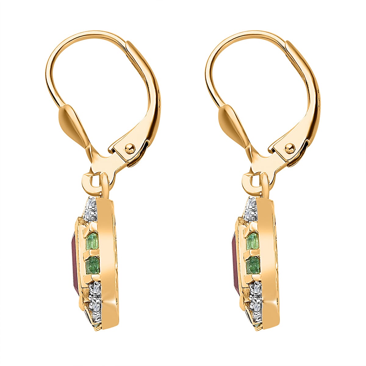 African Ruby, Emerald &amp; Moissanite  Solitaire Lever Back Earring in Vermeil YG Sterling Silver 7724540 4