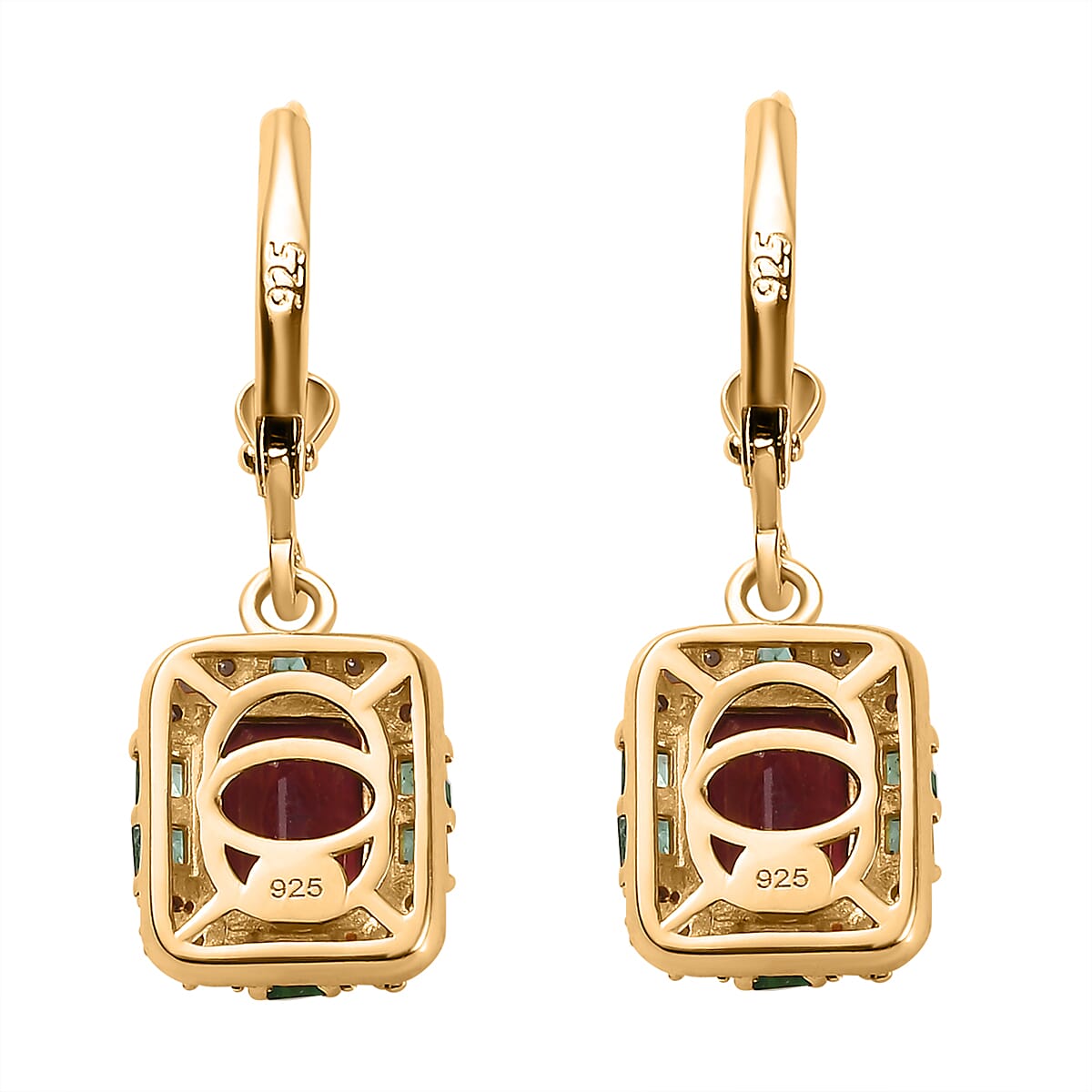 African Ruby, Emerald &amp; Moissanite  Solitaire Lever Back Earring in Vermeil YG Sterling Silver 7724540 5