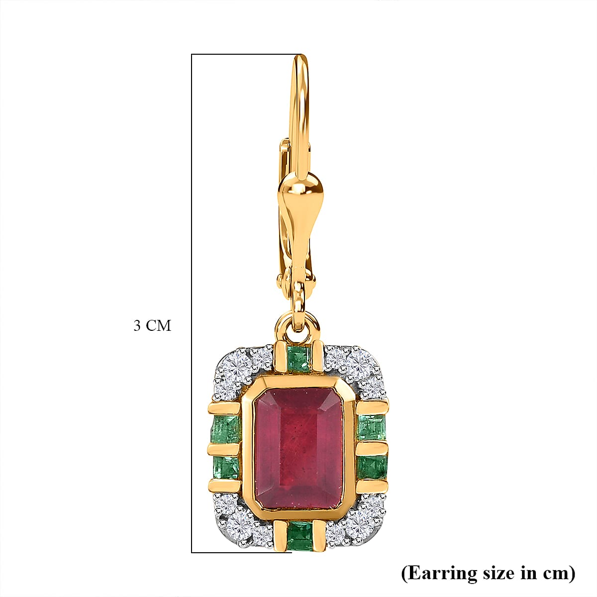 African Ruby, Emerald &amp; Moissanite  Solitaire Lever Back Earring in Vermeil YG Sterling Silver 7724540 6