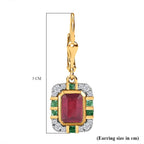 African Ruby, Emerald & Moissanite  Solitaire Lever Back Earring in Vermeil YG Sterling Silver