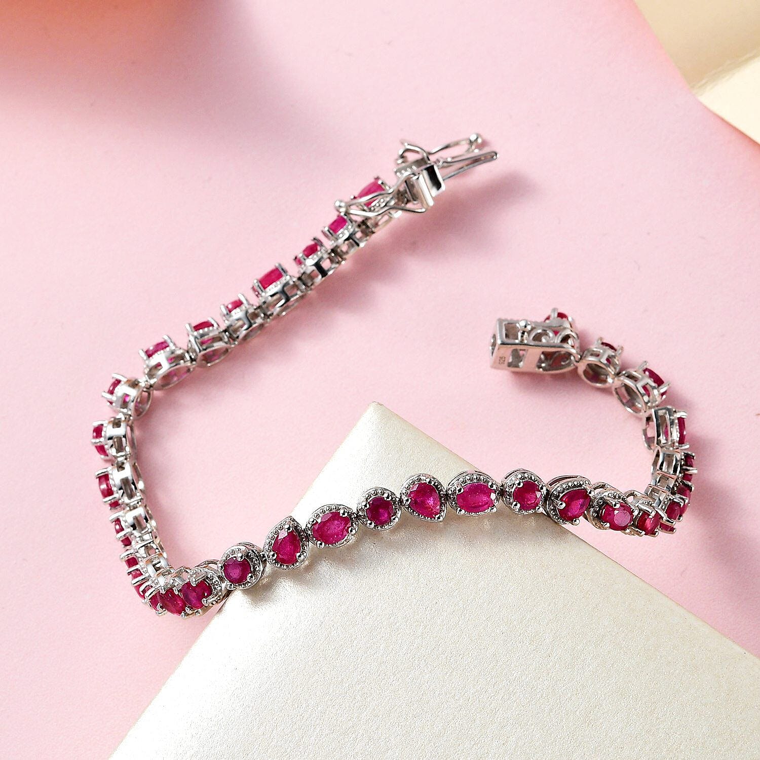 African Ruby (FF) Bracelet (Size - 7.5) in Platinum Overlay Sterling Silver 7.67 Ct 7264238 1