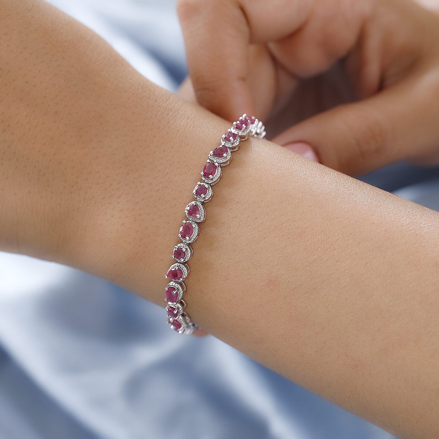 African Ruby (FF) Bracelet (Size - 7.5) in Platinum Overlay Sterling Silver 7.67 Ct 7264238 2
