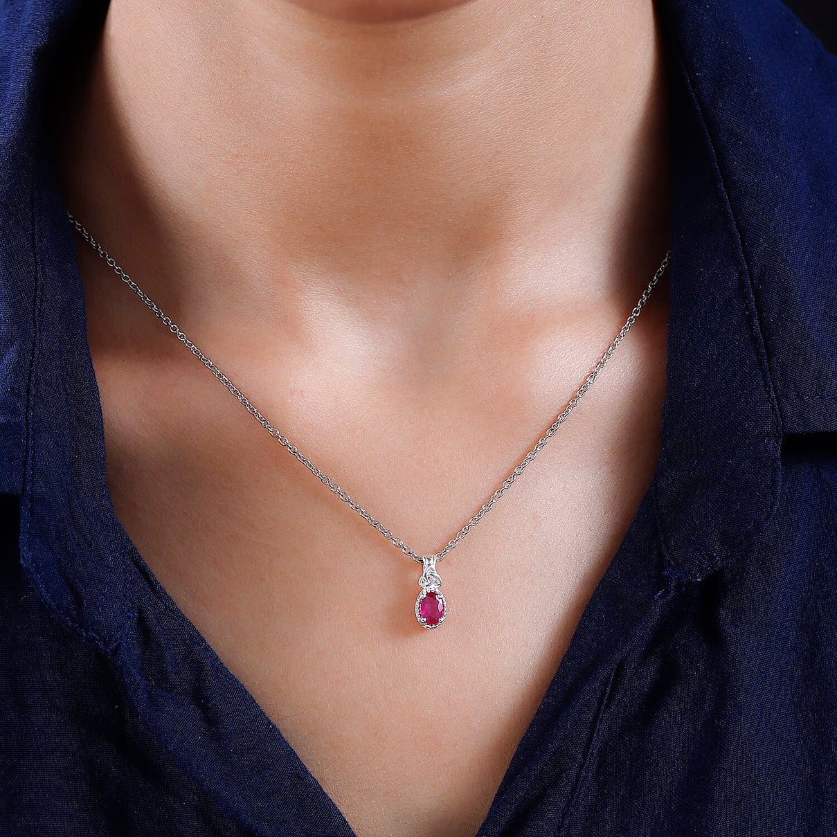 African Ruby Pendant in Sterling Silver with Chain (Size 20) 1.08 Ct. 4166447 1