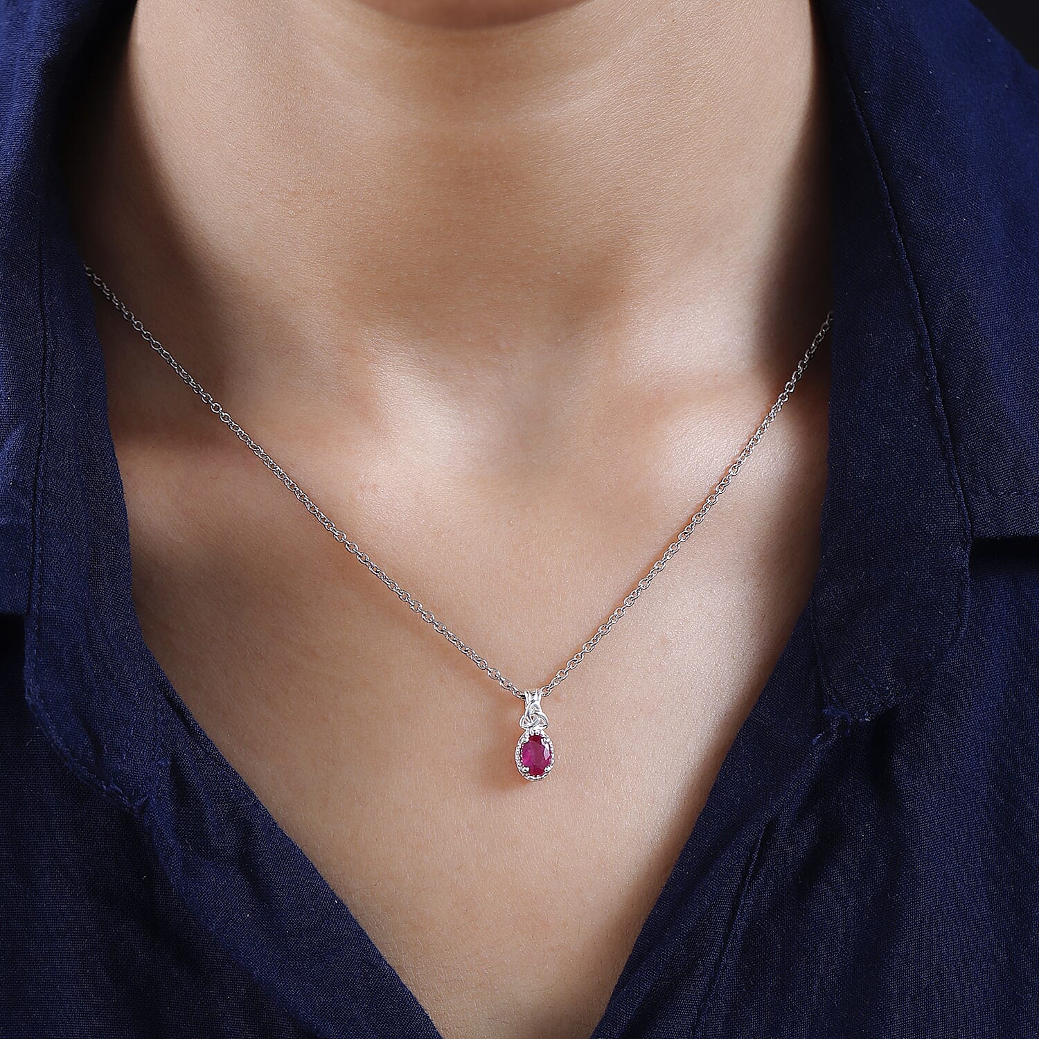African Ruby Pendant in Sterling Silver with Chain (Size 20) 1.08 Ct. 4166447 1