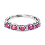 African Ruby (FF) and Natural Zircon Half- Eternity Band Ring in Platinum Overlay Sterling Silver 1.53 Ct.