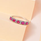 African Ruby (FF) and Natural Zircon Half- Eternity Band Ring in Platinum Overlay Sterling Silver 1.53 Ct.