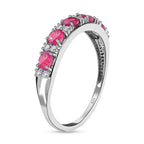 African Ruby (FF) and Natural Zircon Half- Eternity Band Ring in Platinum Overlay Sterling Silver 1.53 Ct.