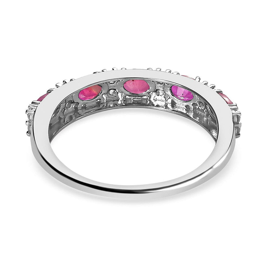 African Ruby (FF) and Natural Zircon Half- Eternity Band Ring in Platinum Overlay Sterling Silver 1.53 Ct.