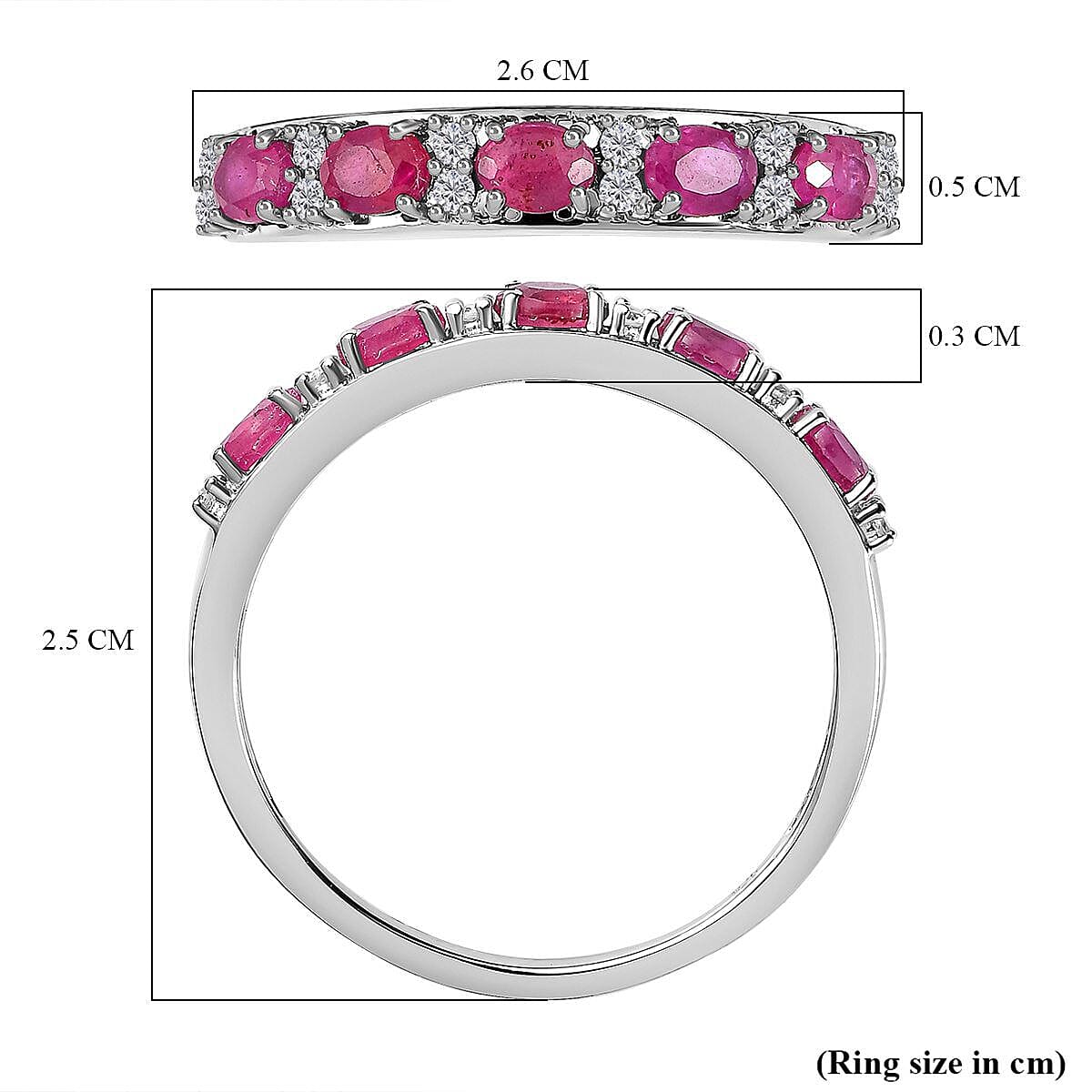 African Ruby (FF) and Natural Zircon Half- Eternity Band Ring in Platinum Overlay Sterling Silver 1.53 Ct. 7471594 12