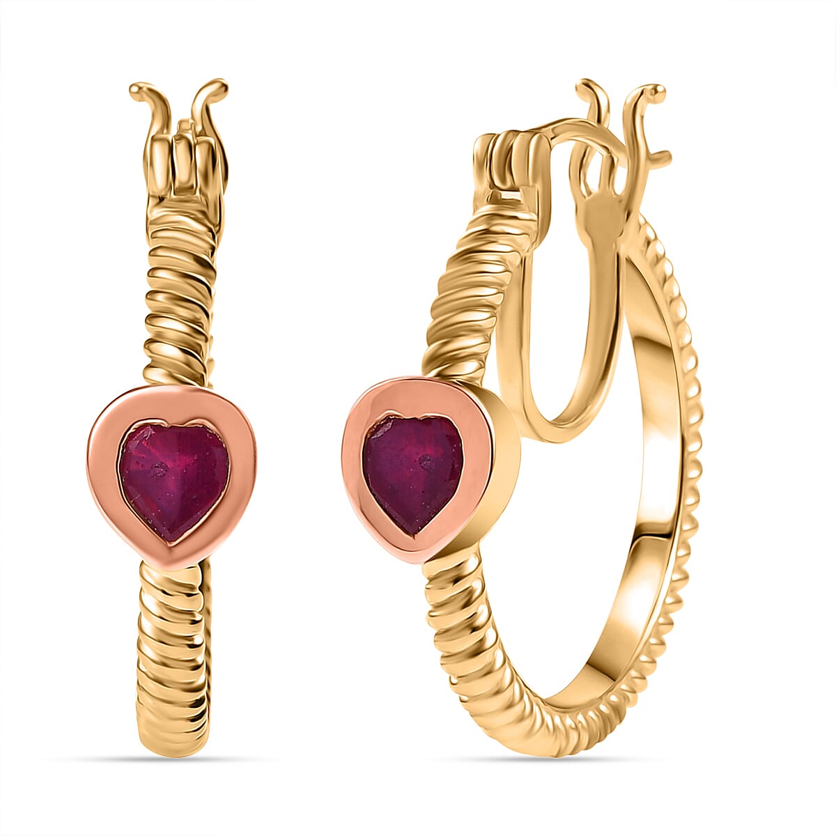 African Ruby Full Hoop Earring in 18K Vermeil Yellow &amp; Rose Gold Plated Sterling Silver 1.38 Ct. 8047697 0