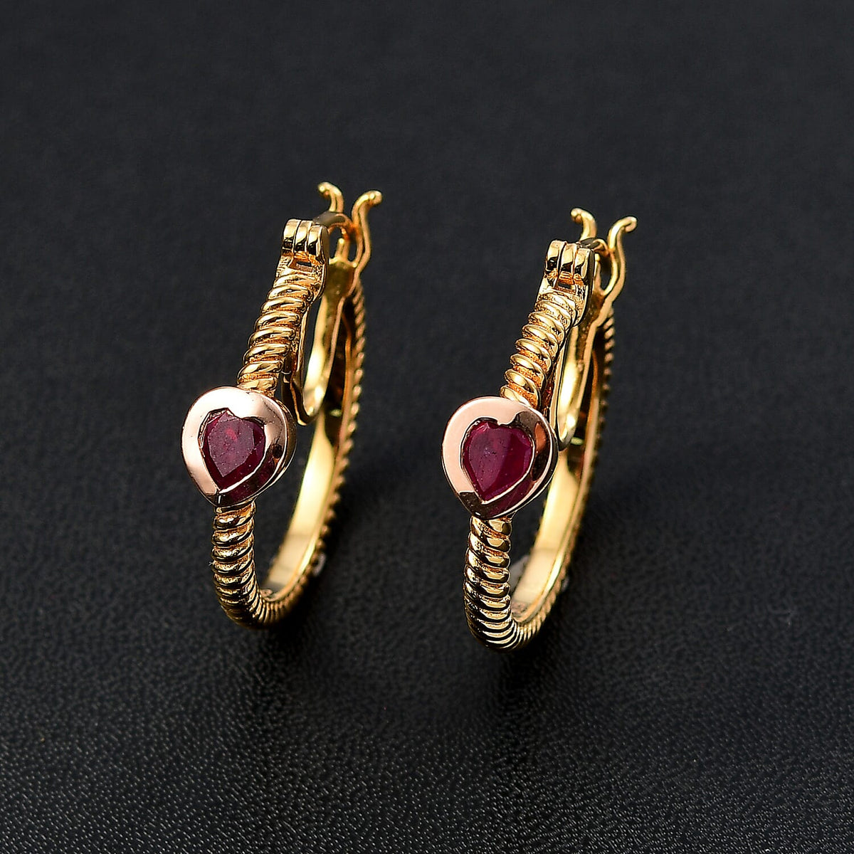 African Ruby Full Hoop Earring in 18K Vermeil Yellow &amp; Rose Gold Plated Sterling Silver 1.38 Ct. 8047697 2