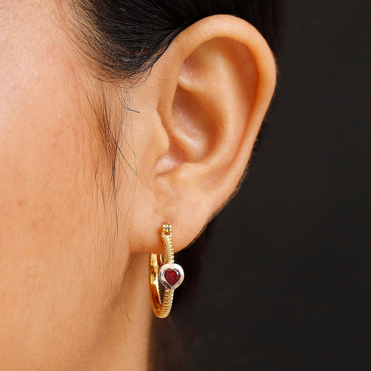 African Ruby Full Hoop Earring in 18K Vermeil Yellow &amp; Rose Gold Plated Sterling Silver 1.38 Ct. 8047697 3