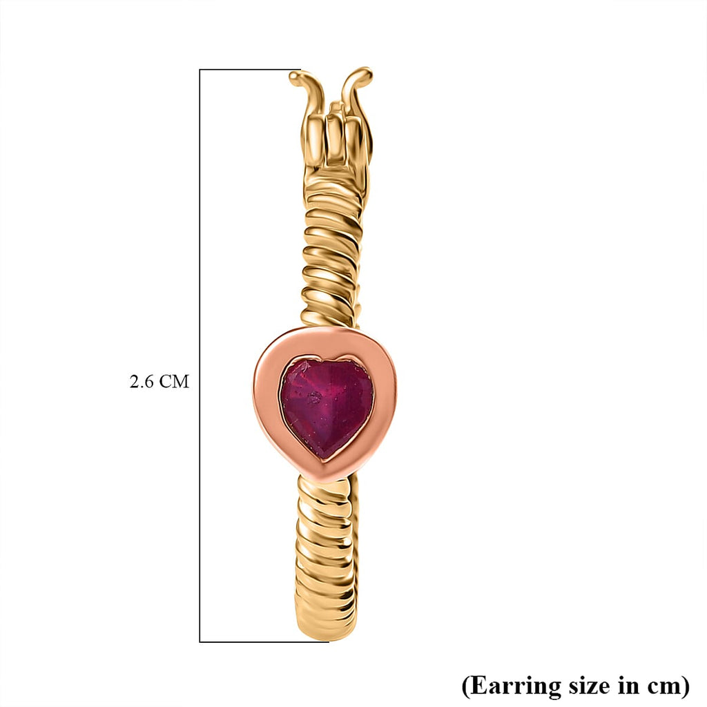 African Ruby Full Hoop Earring in 18K Vermeil Yellow & Rose Gold Plated Sterling Silver 1.38 Ct.