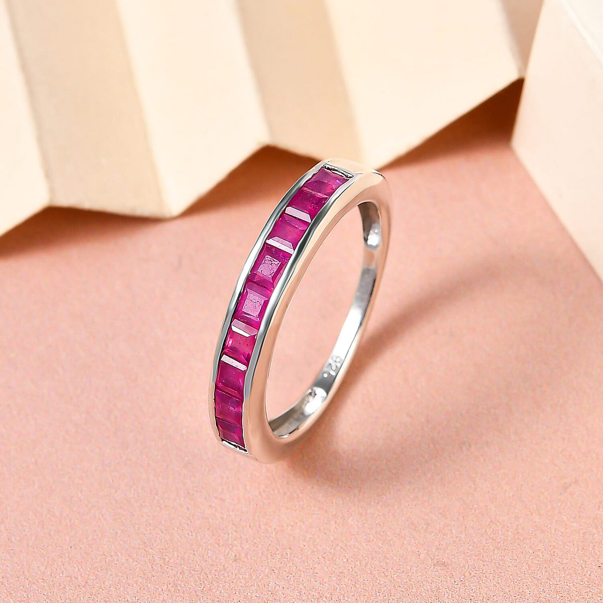 African Ruby Half- Eternity Band Ring in Platinum Overlay Sterling Silver 1.377 Ct. 7159483 3